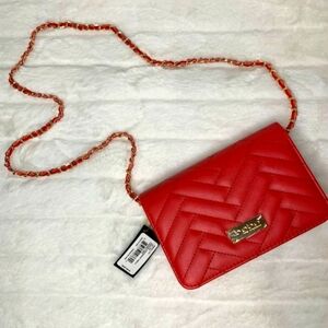 Bebe Crossbody Bag Sophia Quilted Faux Leather Red  NWT New